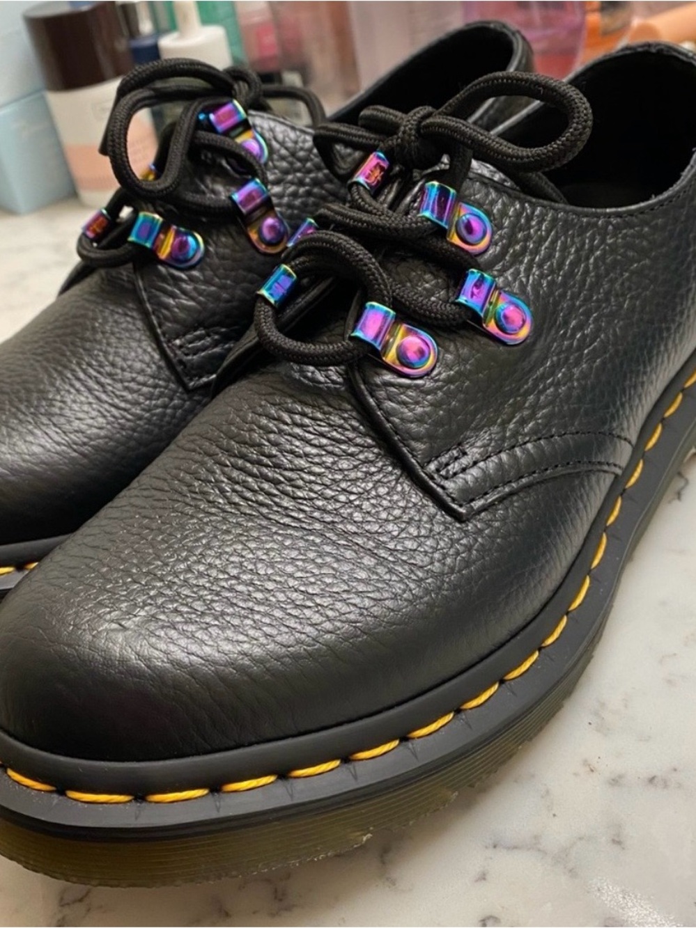 Doc Martens NEW Iridescent Rainbow Hardware Black Leather shoes